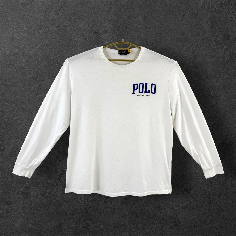 Polo Ralph Lauren Mens XL White Long Sleeve Graphic T-Shirt Classic Fit Spellout